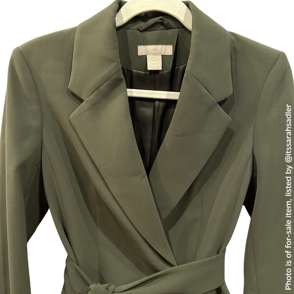 H&M Long Blazer or Dress w/ Tie Belt (Color: Olive, Size: US 2) - Picture 6 of 10